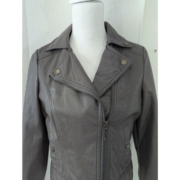 JOU JOU! STORMY GRAY VEGAN LEATHER BIKER/MOTO INSPIRED ZIPPER JACKET, COAT! SZ S - Picture 5 of 12